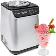 Ivation Automatic Ice Cream Maker Machine, No Pre-freezing Necessary with Built-in Compressor, Stainless Steel Gelato Maker, LCD Screen, Digital Timer, Removable Bowl, Clear Lid