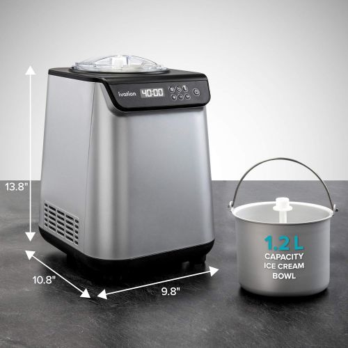  Ivation Automatic Ice Cream Maker Machine, No Pre-freezing Necessary with Built-in Compressor, Stainless Steel Gelato Maker, LCD Screen, Digital Timer, Removable Bowl, Clear Lid