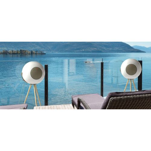  Ivation EUPHO E3 Bluetooth Spherical Wireless Speakers (White) with Solid Wood Removable Legs (2 Pack)