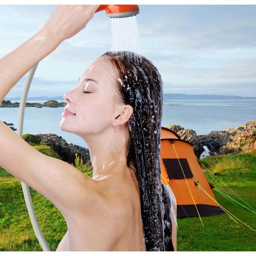  Ivation Portable Outdoor Shower, Battery Powered - Compact Handheld Rechargeable Camping Showerhead - Pumps Water from Bucket Into Steady, Gentle Shower Stream