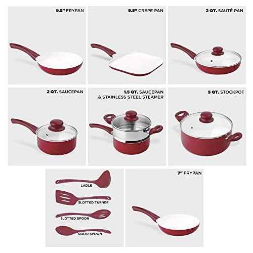  Ivation Ceramic Cookware | 16-Piece Nonstick Cookware Set with Induction Base, SoftGrip Handles & Clear Glass Lids | Compatible with Induction, Ceramic, Gas, Electric & Halogen Coo
