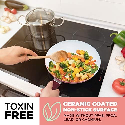  Ivation Ceramic Cookware | 16-Piece Nonstick Cookware Set with Induction Base, SoftGrip Handles & Clear Glass Lids | Compatible with Induction, Ceramic, Gas, Electric & Halogen Coo