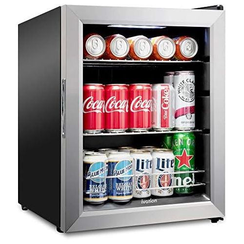  [아마존베스트]Ivation 62 Can Beverage Refrigerator | Freestanding Ultra Cool Mini Drink Fridge | Beer, Cocktails, Soda, Juice Cooler for Home & Office | Reversible Glass Door & Adjustable Shelvi