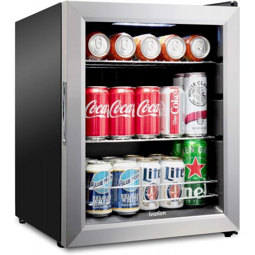  [아마존베스트]Ivation 62 Can Beverage Refrigerator | Freestanding Ultra Cool Mini Drink Fridge | Beer, Cocktails, Soda, Juice Cooler for Home & Office | Reversible Glass Door & Adjustable Shelvi