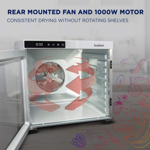  [아마존베스트]Ivation 10 Tray Commercial Food Dehydrator Machine | 1000w, Easy Setup, Digital Adjustable Timer and Temperature Control | Dryer for Jerky, Herb, Meat, Beef, Fruit and To Dry Veget