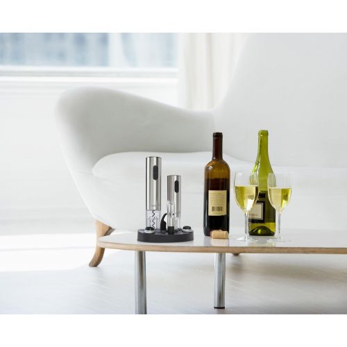  [아마존베스트]Ivation Wine Gift Set, Includes Stainless Steel Electric Wine Bottle Opener, Wine Aerator, Electric Vacuum Wine Preserver, 2 Bottle Stoppers, Foil Cutter & LED Charging Base
