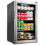 Ivation 101 Can Beverage Refrigerator Freestanding Ultra Cool Mini Drink Fridge Beer, Cocktails, Soda, Juice Cooler for Home & Office Reversible Glass Door & Adjustable Shelving, S