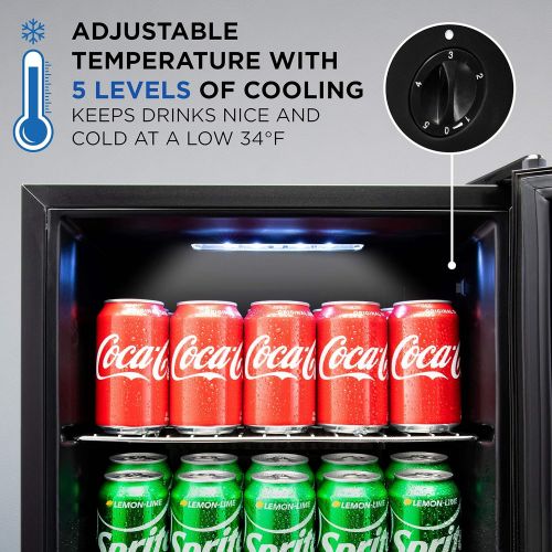  Ivation 101 Can Beverage Refrigerator Freestanding Ultra Cool Mini Drink Fridge Beer, Cocktails, Soda, Juice Cooler for Home & Office Reversible Glass Door & Adjustable Shelving, S