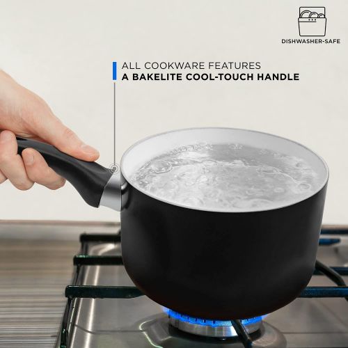  Ivation Ceramic Cookware 16-Piece Nonstick Cookware Set with Induction Base, SoftGrip Handles & Clear Glass Lids Compatible with Induction, Ceramic, Gas, Electric & Halogen Cooktop