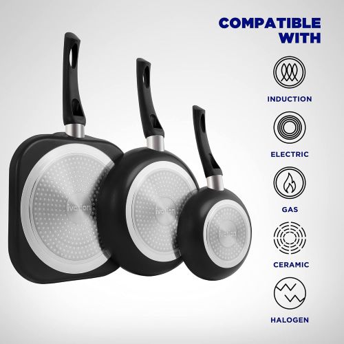  Ivation Ceramic Cookware 16-Piece Nonstick Cookware Set with Induction Base, SoftGrip Handles & Clear Glass Lids Compatible with Induction, Ceramic, Gas, Electric & Halogen Cooktop