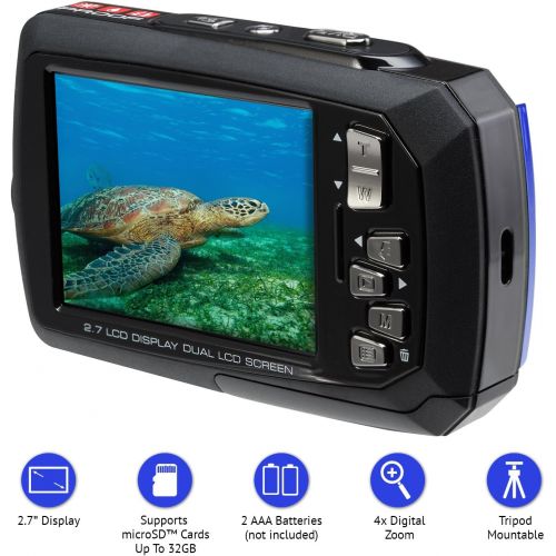  [아마존베스트]Ivation 20MP Underwater Waterproof Shockproof Digital Camera & Video Camera w/Dual Full-Color LCD Displays  Fully Submersible Up to 10 Feet (Blue)