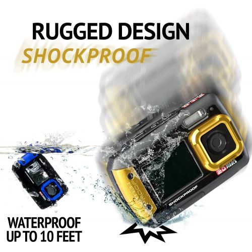  [아마존베스트]Ivation 20MP Underwater Waterproof Shockproof Digital Camera & Video Camera w/Dual Full-Color LCD Displays  Fully Submersible Up to 10 Feet (Blue)