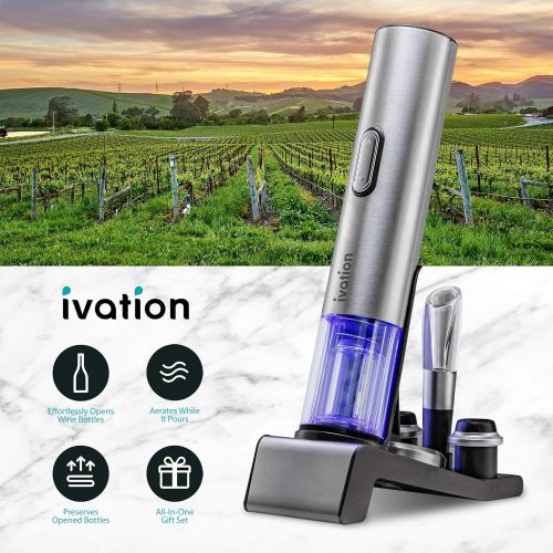  [아마존베스트]Ivation 6-in-1 Wine Gift Set  Wine Lover’s Dream Includes Stainless Steel Electric Wine Bottle Opener, Electric Vacuum Wine Preserver, 2 Dated Cork Stoppers, Bonus Foil Cutter & C