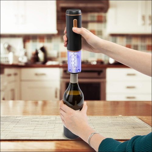  [아마존베스트]Ivation Electronic Wine Opener Gift Set  Cordless Rechargeable Wine Bottle Cork Extractor with Black & Copper Automatic Corkscrew, Hideaway Foil Cutter, Built-in Light & Lithium B
