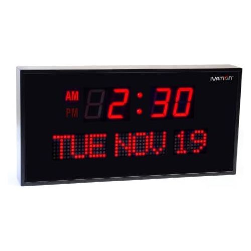  Ivation Big Oversized Digital Blue LED Calendar Clock with Day and Date - Shelf or Wall Mount (22 inches - Red LED)