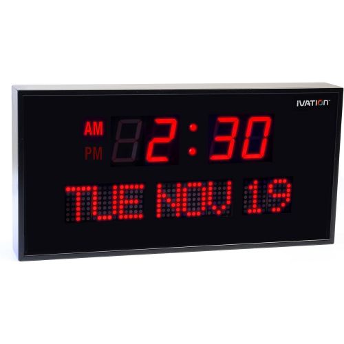  Ivation Big Oversized Digital Blue LED Calendar Clock with Day and Date - Shelf or Wall Mount (22 inches - Red LED)