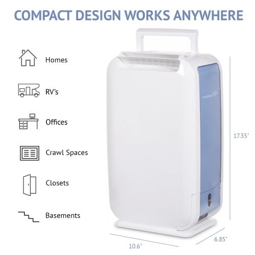  Ivation 13-Pint Small-Area Desiccant Dehumidifier Compact and Quiet - With Continuous Drain Hose for Smaller Spaces, Bathroom, Attic, Crawlspace and Closets - For Spaces Up To 270