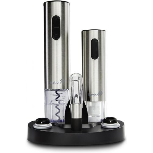  Ivation Wine Gift Set, Includes Stainless Steel Electric Wine Bottle Opener, Wine Aerator, Electric Vacuum Wine Preserver, 2 Bottle Stoppers, Foil Cutter & LED Charging Base