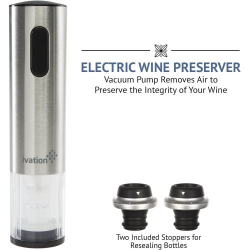  Ivation Wine Gift Set, Includes Stainless Steel Electric Wine Bottle Opener, Wine Aerator, Electric Vacuum Wine Preserver, 2 Bottle Stoppers, Foil Cutter & LED Charging Base