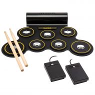 Ivation Portable Electronic Drum Pad - Digital Roll-Up Touch Sensitive Drum Practice Kit - 7 Labeled Pads 2 Foot Pedals Kids Children Beginners (With Speaker and Built in Rechargea