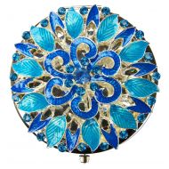 Ivenf Blue Floral Antique Flower Round Vintage Compact Metal Purse Mirror, Wedding/Thanksgiving