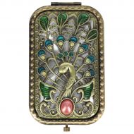 Ivenf Antique Vintage Square Compact Purse Mirror Wedding/Christmas/Birthday Gift, Peacock Spreading Tail, Bronze