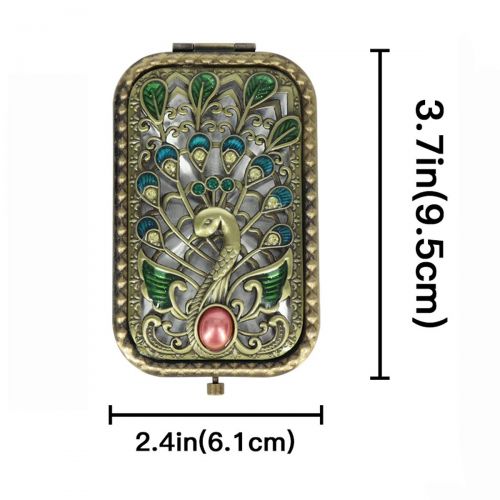  Ivenf Antique Vintage Square Compact Purse Mirror Wedding/Christmas/Birthday Gift, Peacock Spreading Tail, Bronze