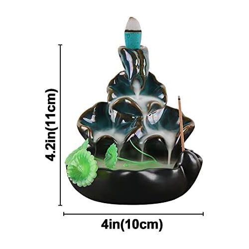  인센스스틱 Ivenf Backflow Incense Burner, Back Flowing Incense Holder, Waterfall Incense Burner with 40 Cones, 40 Incense Sticks for Home Decoration, Ceramic Censer, Green