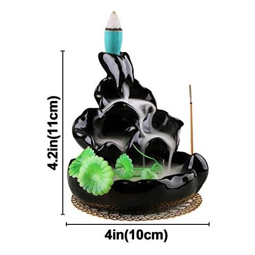  인센스스틱 Ivenf Backflow Incense Burner, Back Flowing Incense Holder, Waterfall Incense Burner with 40 Cones, 40 Incense Sticks for Home Decoration, Ceramic Censer, Black