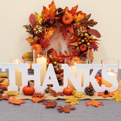  Ivenf Thanksgiving Thanks Table Decoration 2 Pcs, Mantel Fireplaces Table Sign for Autumn Fall Theme Holiday Home Decorations, White