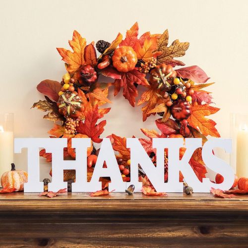  Ivenf Thanksgiving Thanks Table Decoration 2 Pcs, Mantel Fireplaces Table Sign for Autumn Fall Theme Holiday Home Decorations, White