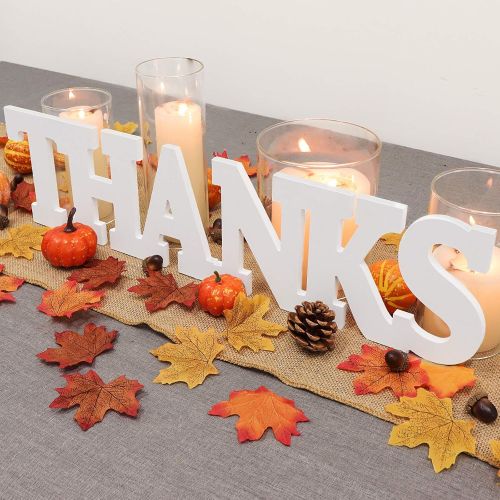  Ivenf Thanksgiving Thanks Table Decoration 2 Pcs, Mantel Fireplaces Table Sign for Autumn Fall Theme Holiday Home Decorations, White