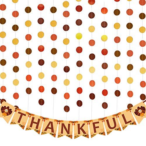  Ivenf?Thanksgiving?Decorations,?Paper Thankful?Banner?and?Yellow?Orange?Brown?Garland?Hanging?Decor,?Home?Fireplace?Decor?Aut