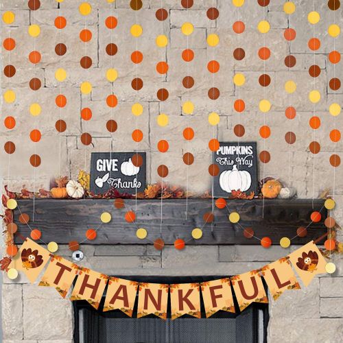  Ivenf?Thanksgiving?Decorations,?Paper Thankful?Banner?and?Yellow?Orange?Brown?Garland?Hanging?Decor,?Home?Fireplace?Decor?Aut