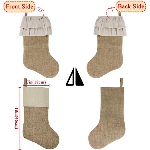  Ivenf Christmas Stockings, 3 Pack 18 inches Large Burlap Stockings with Cream Ruffle Cuff, Fireplace Hanging Stockings for Xmas Party Decorations Home Decor