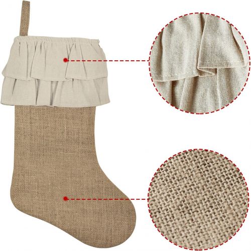  Ivenf Christmas Stockings, 3 Pack 18 inches Large Burlap Stockings with Cream Ruffle Cuff, Fireplace Hanging Stockings for Xmas Party Decorations Home Decor