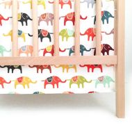 Iviebaby Crib Skirt Colorful Elephants. Baby Bedding. Crib Bedding. Crib Skirt Boy. Gender Neutral Nursery. Elephant Crib Skirt. Colorful Crib Skirt.