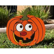 IvysWoodCreations Halloween Jack O Lantern Engraved Wood Pumpkin Yard Art Sign For Fall Decor