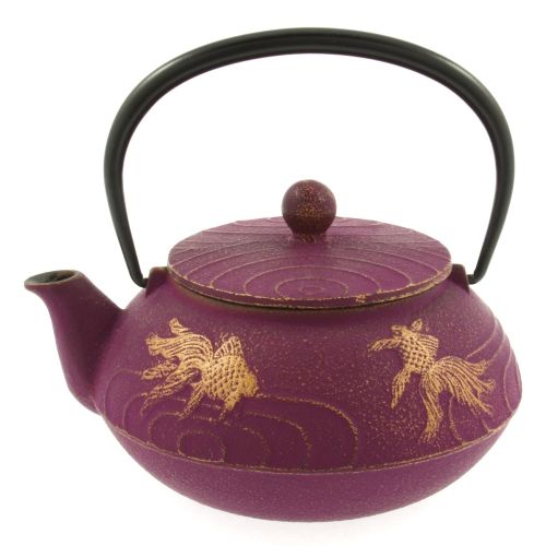  Iwachu Japanese Iron Teapot Tetsubin Gold and Purple Goldfish