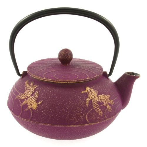  Iwachu Japanese Iron Teapot Tetsubin Gold and Purple Goldfish