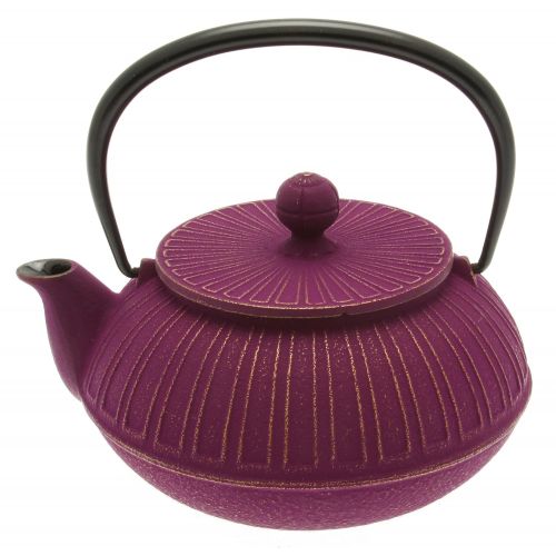  Iwachu Japanese Iron Tetsubin Teapot, Gold and Purple Chrysanthemum Design