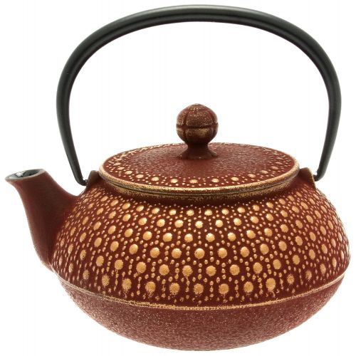  Iwachu Japanese Iron Tetsubin Teapot, Honeycomb, Gold and Burgundy