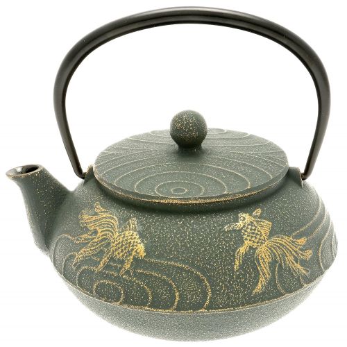  Iwachu Japanese Iron Tetsubin Teapot withBronze Goldfish, Gold/Patina Green