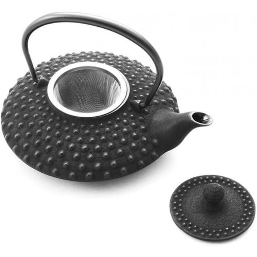  Iwachu Teekanne Gusseisen. Japanische Kyusu Hira Arare, Original, Schwarz 500ml, 0,5 Liter Sieb-Einsatz Edelstahl. Innen Emailliert