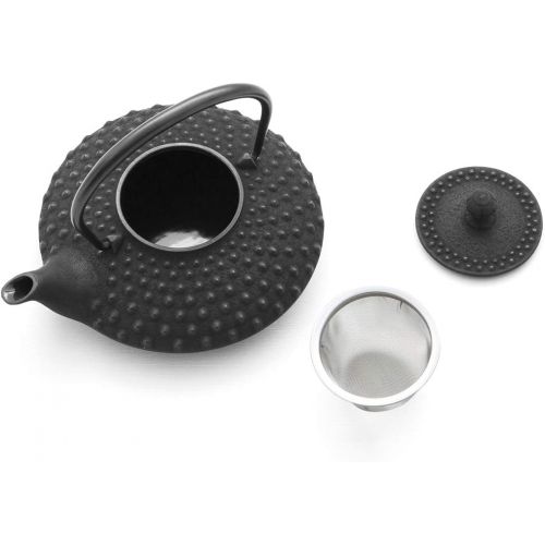  Iwachu Teekanne Gusseisen. Japanische Kyusu Hira Arare, Original, Schwarz 500ml, 0,5 Liter Sieb-Einsatz Edelstahl. Innen Emailliert