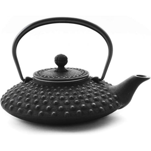  Iwachu Teekanne Gusseisen. Japanische Kyusu Hira Arare, Original, Schwarz 500ml, 0,5 Liter Sieb-Einsatz Edelstahl. Innen Emailliert