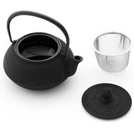 Japanese Iwachu Cast Iron Senbiki Teapot, Black, 0.65Litres with Stainless Steel Strainer emailliert, Suitable for all types of Tea