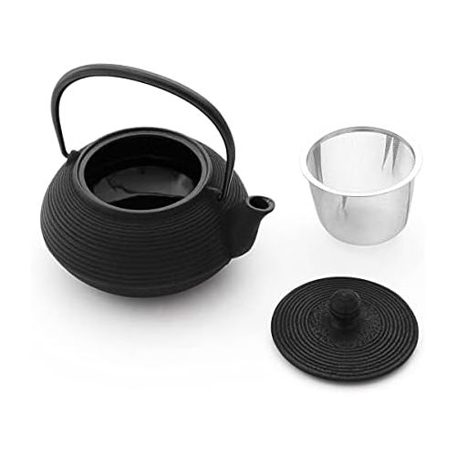  Japanese Iwachu Cast Iron Senbiki Teapot, Black, 0.65Litres with Stainless Steel Strainer emailliert, Suitable for all types of Tea