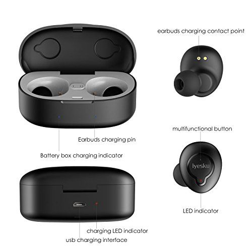  Iyesku True Wireless Earbuds iyesku Bluetooth Headphones with Portable Charging Case HiFi Stereo Sound Noise Cancelling Earphones Mini Anti Falling Waterproof Sports Running Headset