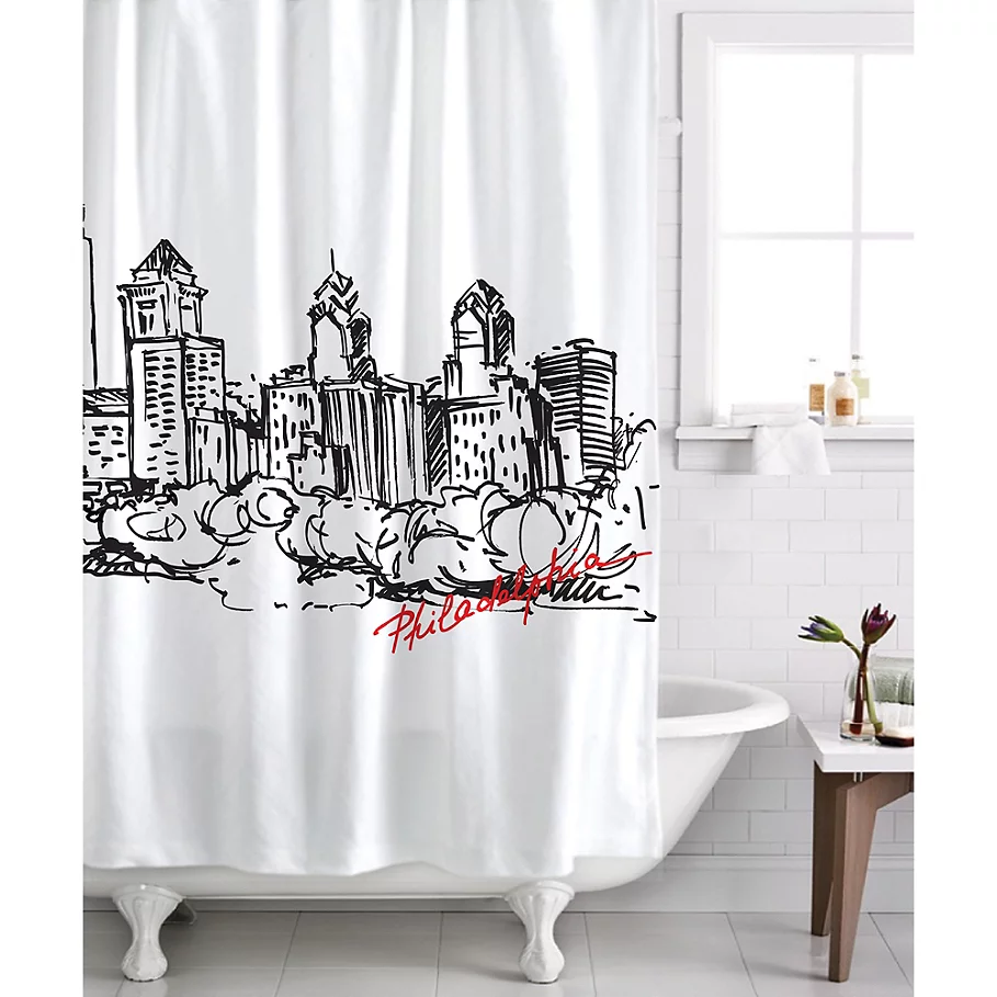 Izola Philadelphia Skyline Shower Curtain in WhiteBlack